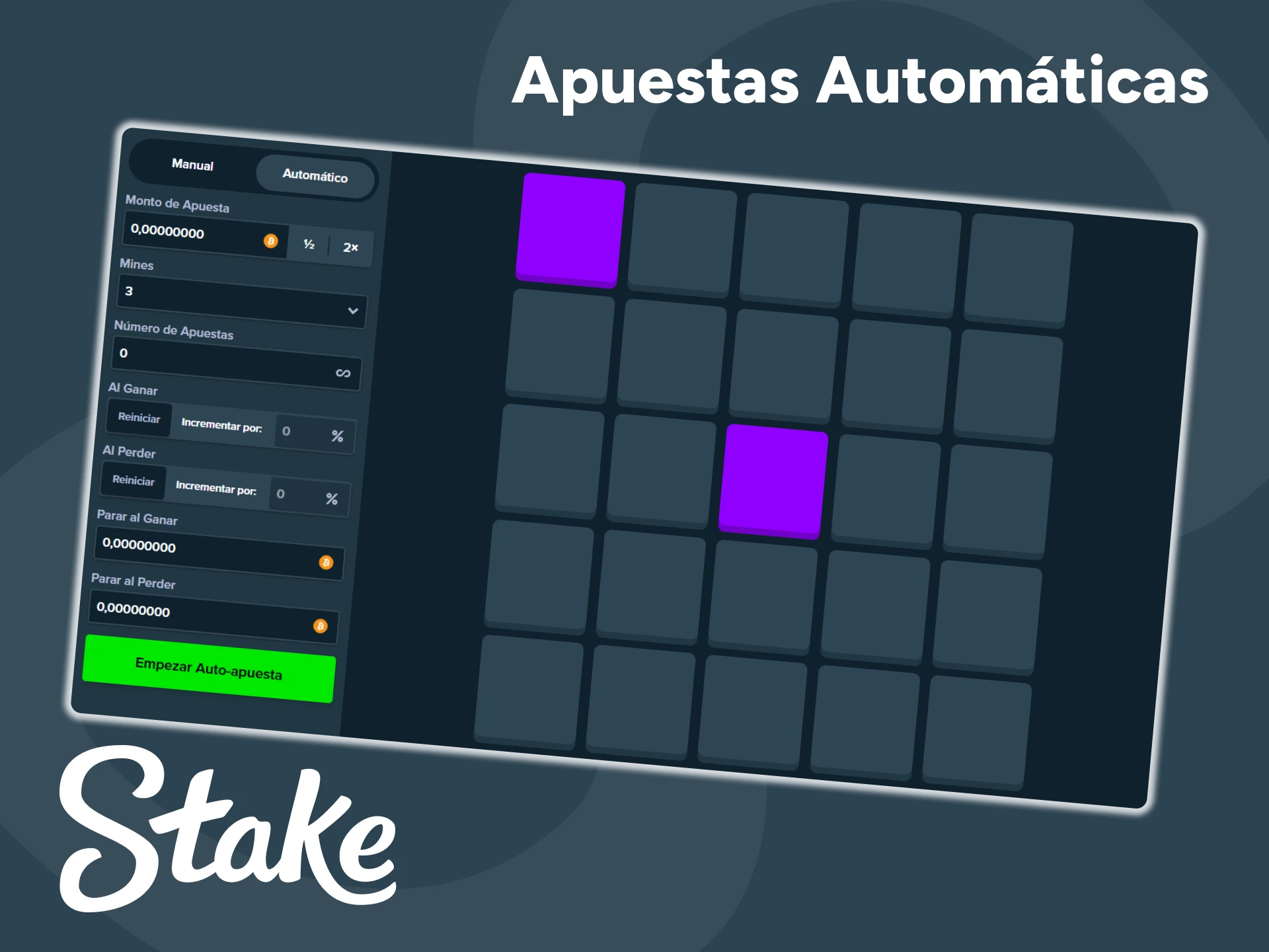 Prueba el modo de apuestas automáticas en el juego Mines de Stake.