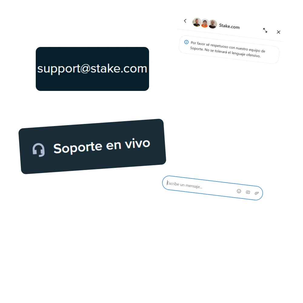 Contacte con el servicio de atención al cliente de Stake si tiene algún problema o pregunta.
